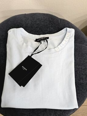 Brand New Balmain Men's Logo Light Blue Cotton T-Shirt Size M,L, XL